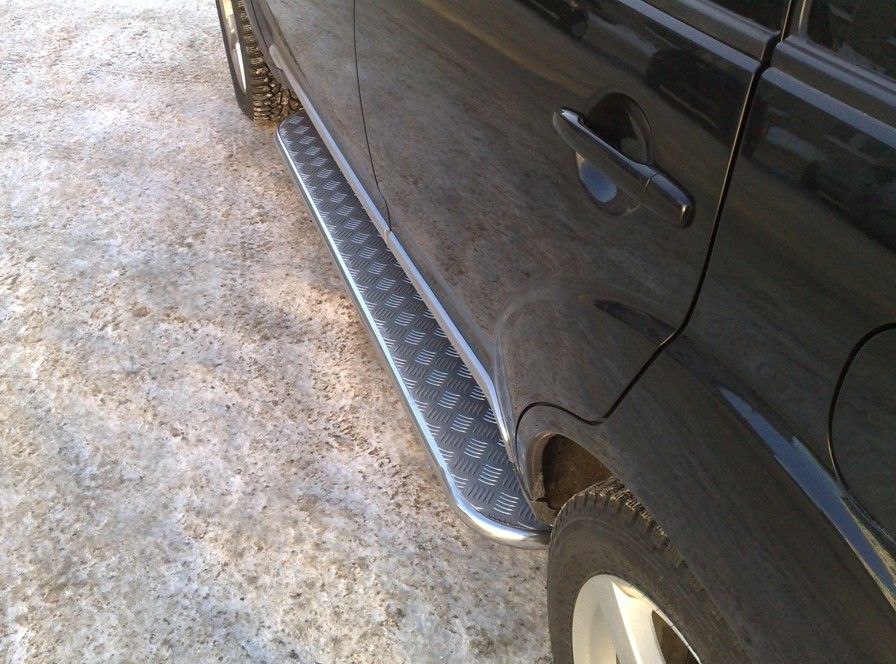 Защита порогов RusStal труба d42 c листом для Peugeot 4007 2007-2012. Артикул P4L-000304