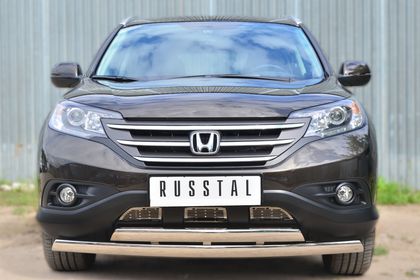 Защита RusStal переднего бампера 75х42 дуга овальная двойная для Honda CR-V IV 2,4l до рестайлинга 2012-2015. Артикул HVZ-001768