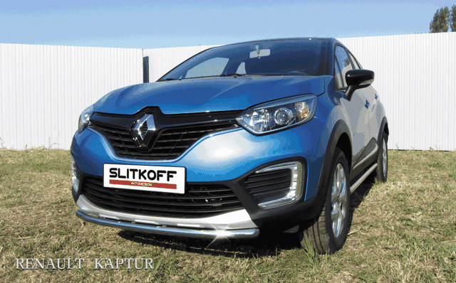 Защита Slitkoff переднего бампера d42 для Renault Kaptur 2WD 2016-2026. Артикул RK2WD002