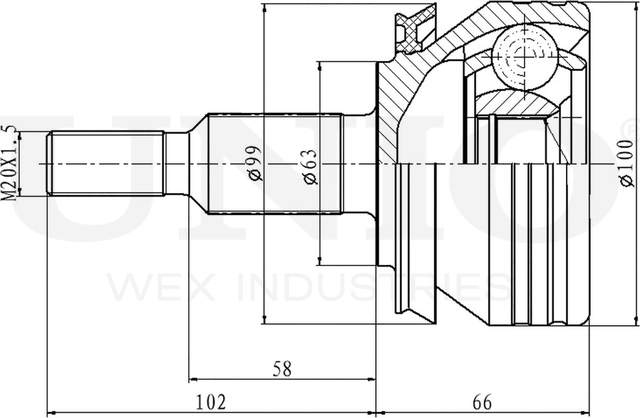 ШРУС наружный (Unio). Артикул CVJ-20022