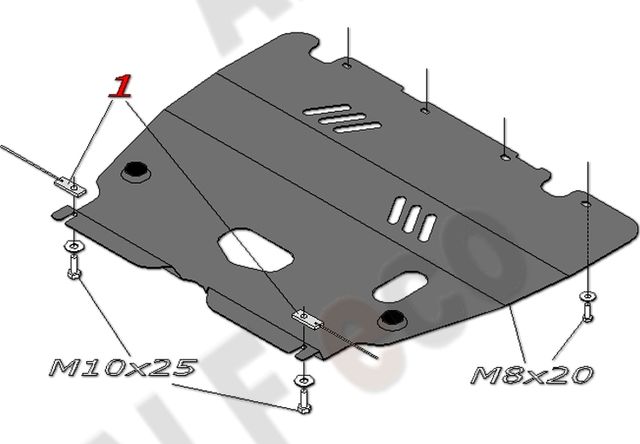 Защита алюминиевая Alfeco для картера и КПП Peugeot 206 седан 2006-2012. Артикул ALF.17.02 AL4