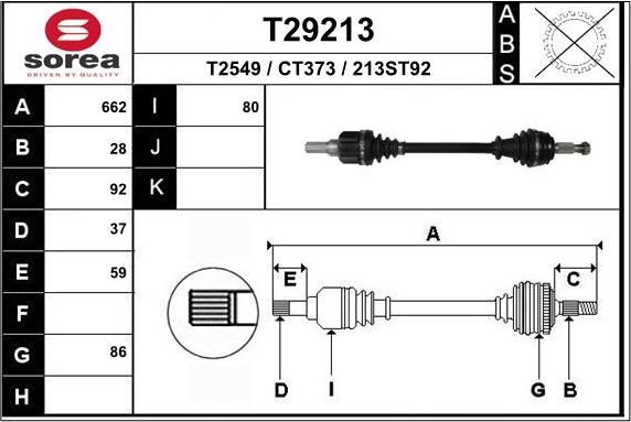 Полуось (привод в сборе, приводной вал) EAI. Артикул T29213