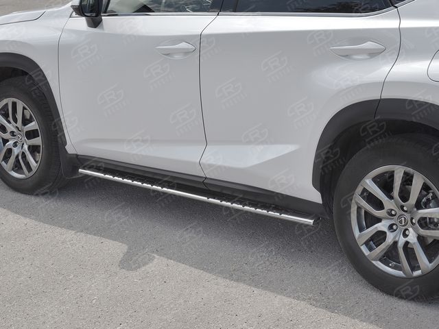 Защита порогов RusStal труба 75х42 овал с проступью для Lexus NX300 2017-2026. Артикул LNX3O-002941