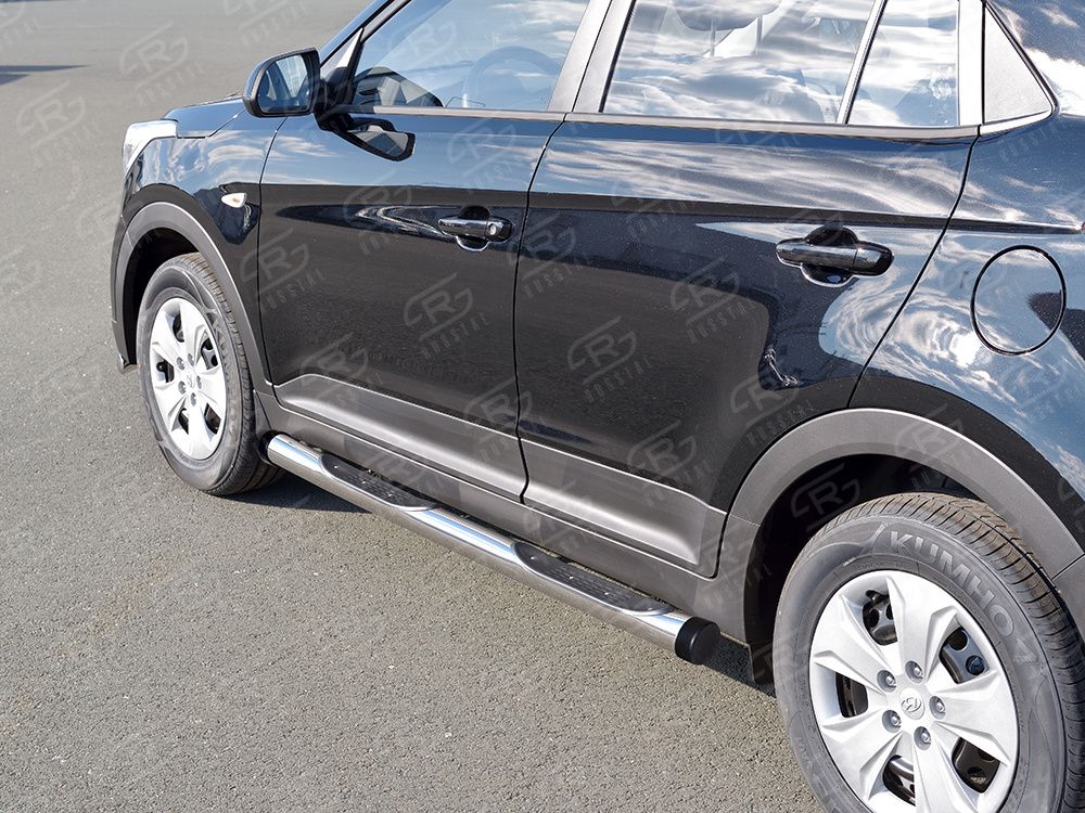 Защита порогов RusStal труба d76 с накладкой для Hyundai Creta I 2016-2021 (Вариант 2). Артикул HCRT-0024212