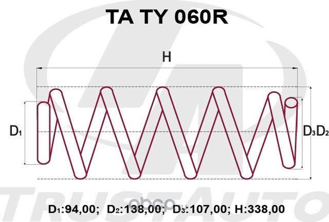 Пружина подвески усиленная () (Trustauto). Артикул TATY060R