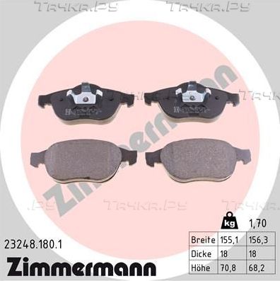 Тормозные колодки Zimmermann передние для Renault Laguna II 2001-2007. Артикул 23248.180.1