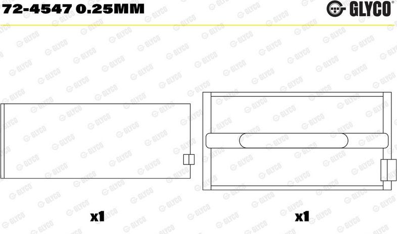 Вкладыши коренные Glyco для Fiat 900T 1979-1984. Артикул 72-4547 0.25mm