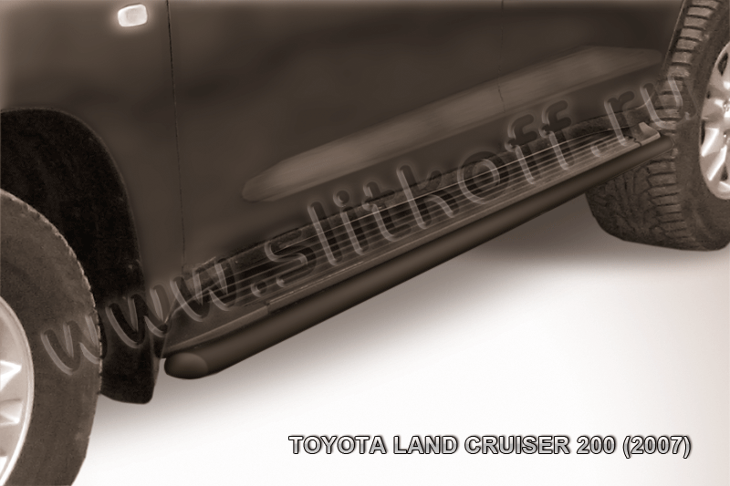 Защита Slitkoff штатного порога d42 ЧЕРНАЯ матовая для Toyota Land Cruiser 200 2007-2012. Артикул TLC2-020B