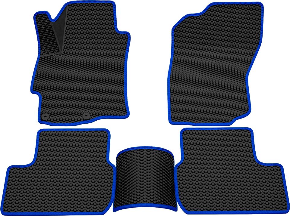 Коврики Rezkon 3D EVA Ромб резиновые для салона Mitsubishi Lancer X 2007-2015 Синий кант. Артикул 9224010203