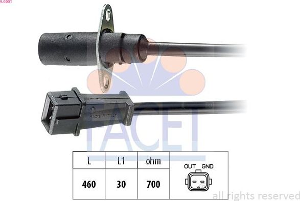 Датчик положения коленвала Facet Made in Italy - OE Equivalent для Fiat Tempra 1990-1996. Артикул 9.0001
