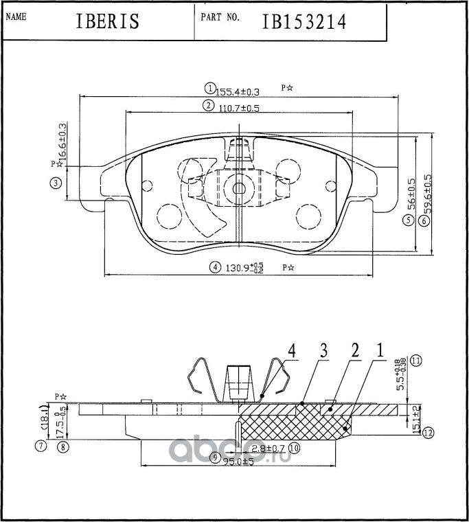 КОЛОДКИ ТОРМ.ПЕРЕД., К-Т RENAULT DUSTER, FLUENCE (L30_), MEGANE III (BZ0_) (Iberis). Артикул IB153214