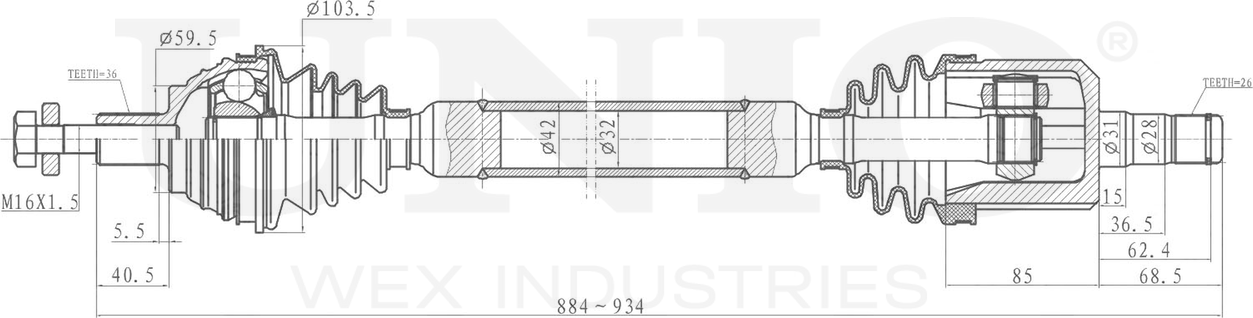 Вал приводной (Unio). Артикул CVJ-10059