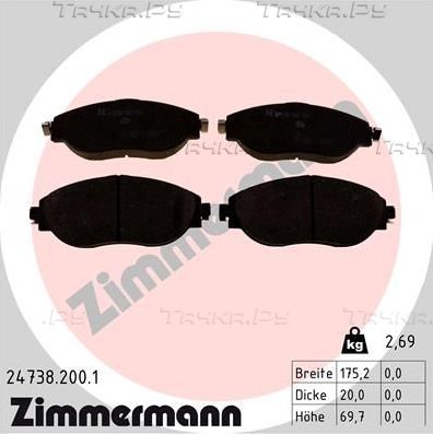 Тормозные колодки Zimmermann передние для Volkswagen Passat B8 2018-2026. Артикул 24738.200.1