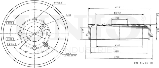 Барабан тормозной (Unio). Артикул BRD-10069