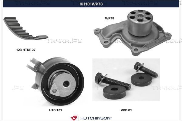 Помпа (водяной насос) с комплектом ремня ГРМ Hutchinson для Renault Fluence I 2010-2017. Артикул KH 101WP78