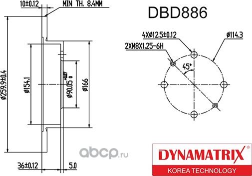 диск тормозной (Dynamatrix-Korea). Артикул DBD886