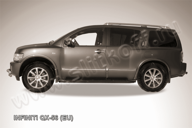 Защита Slitkoff штатного порога d42 ЧЕРНАЯ матовая для Infiniti QX56 II 2004-2010. Артикул IN.QX006B