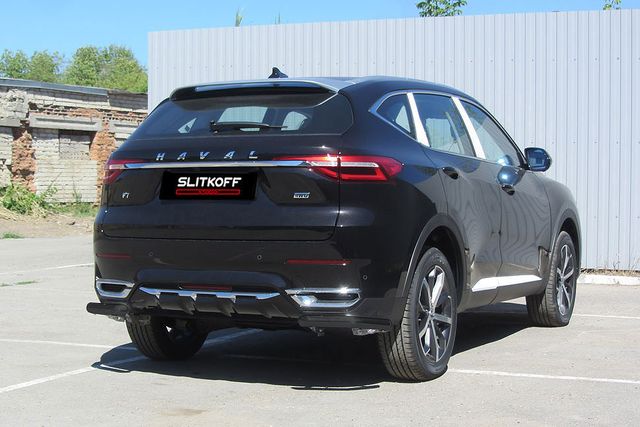 Защита Slitkoff задняя уголки d57 для Haval F7 2019-2026 Черная. Артикул HavF7011B