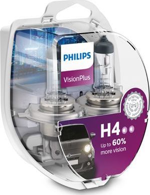 H4 12V- 60/55W (P43t) ( +60% света) Vision Plus (2шт.) Philips VisionPlus. Артикул 12342VPS2
