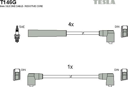 Высоковольтные провода (провода зажигания) (комплект) Tesla для Ford Transit IV 1985-1994. Артикул T146G