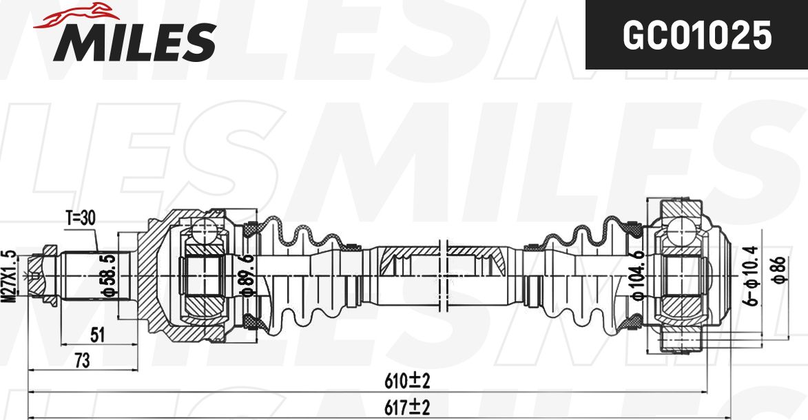 Полуось (привод в сборе, приводной вал) Miles. Артикул GC01025