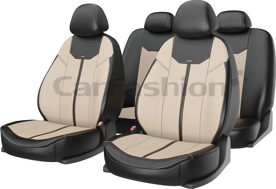 Чехлы универсальные CarFashion Mustang на сидения авто, цвет Бежевый/Черный/Бежевый. Артикул 10027