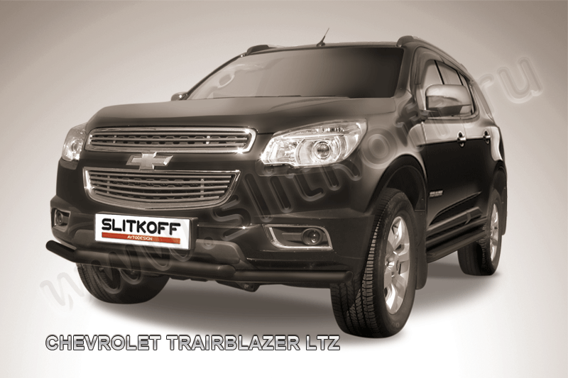 Защита Slitkoff переднего бампера d57/57 двойная ЧЕРНАЯ матовая для Chevrolet TrailBlazer II 2012-2016. Артикул CHTB12-004B