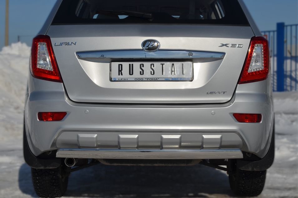 Защита RusStal заднего бампера 75х42 овал для Lifan X60 2012-2016. Артикул LFZ-001246