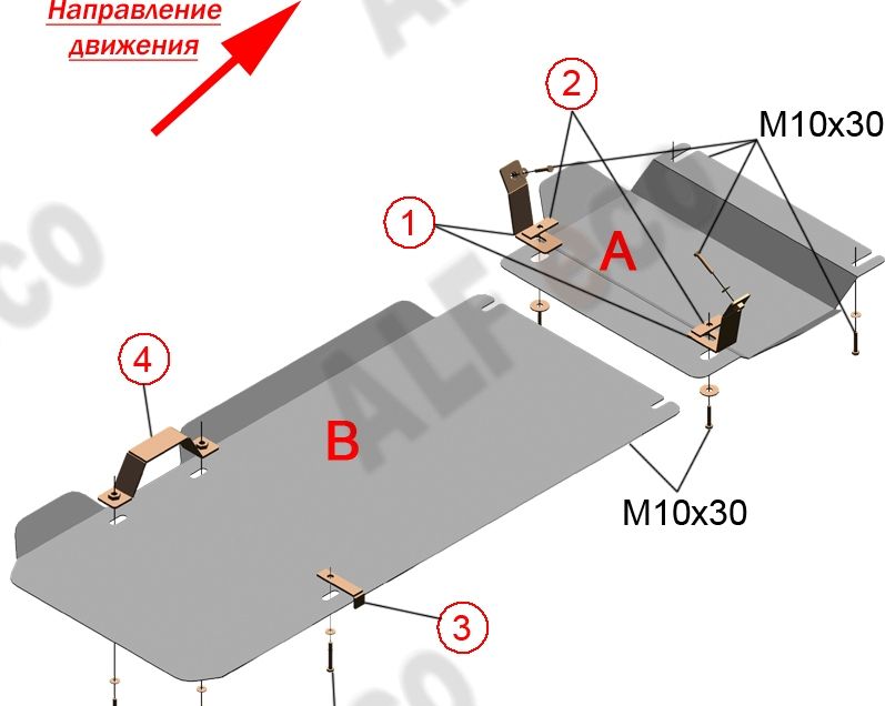 Защита алюминиевая Alfeco для картера и КПП Great Wall Deer G3 4WD 2004-2010. Артикул ALF.31.04al