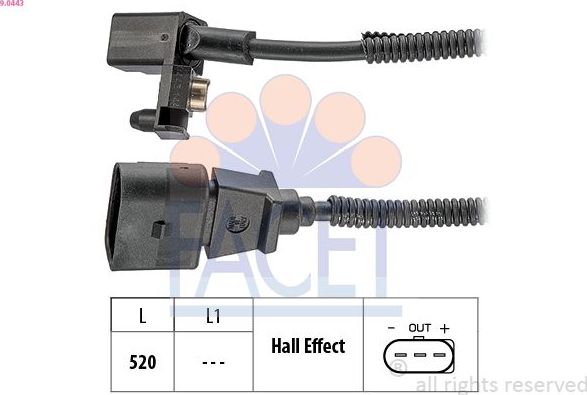 Датчик положения коленвала Facet Made in Italy - OE Equivalent для Audi A2 2000-2005. Артикул 9.0443