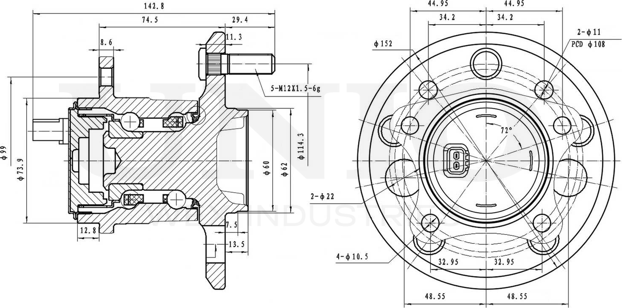Ступица колеса с интегрированным подшипником (Unio). Артикул HUB-20192