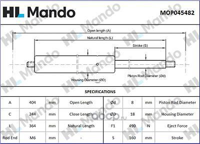 MOP045482_АМОРТИЗАТОР БАГАЖНИКА ЗАД.ЛЕВ. ! KIA CEED (Mando). Артикул MOP045482