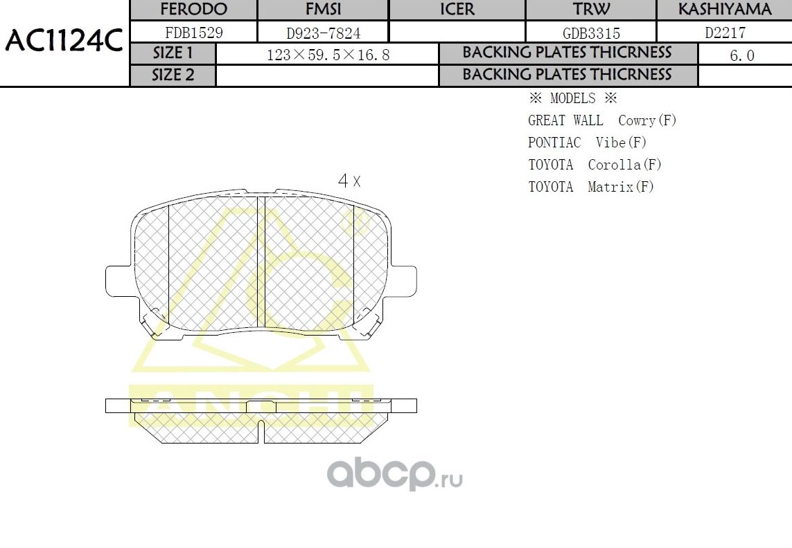 Тормозные колодки (Anchi) Anchi. Артикул AC1124C