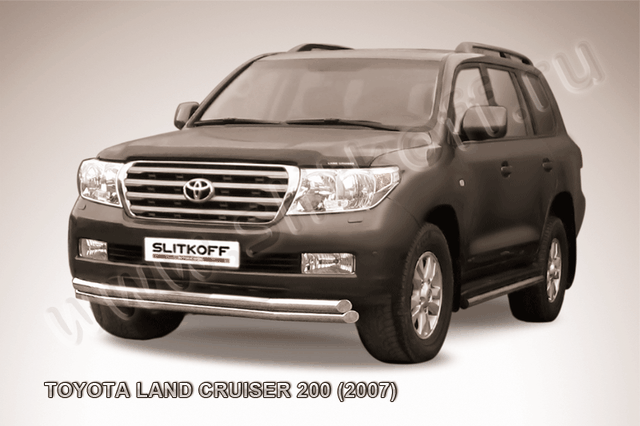 Защита Slitkoff переднего бампера d57/57 двойная для Toyota Land Cruiser 200 2007-2012. Артикул TLC2-012