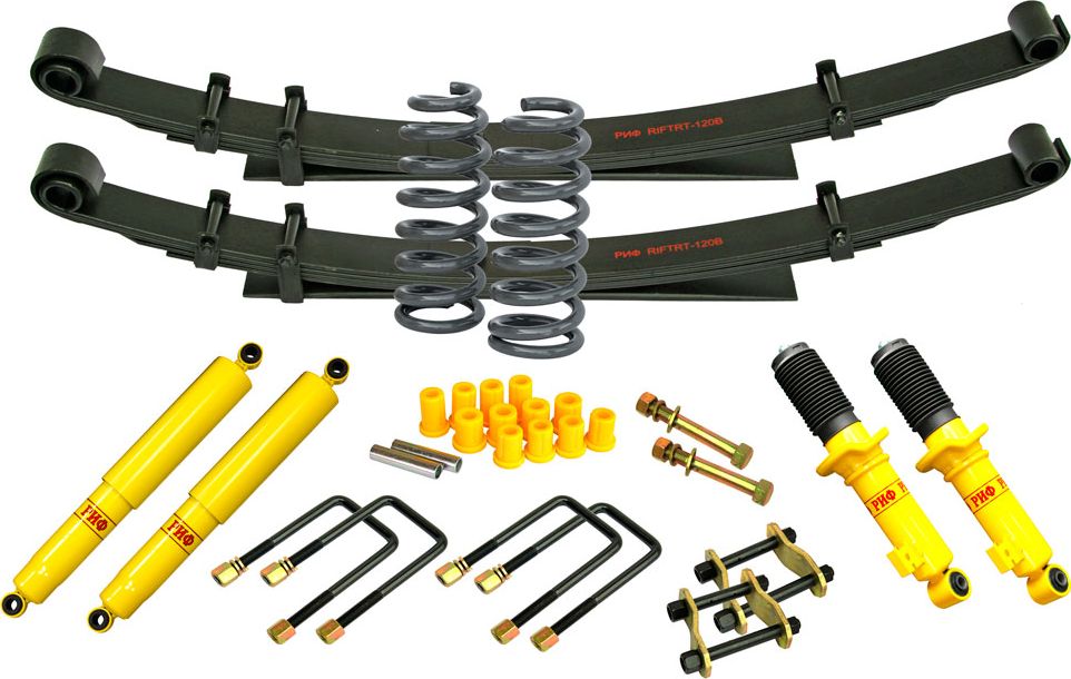 Лифт-комплект РИФ мягкий для Mitsubishi L200 2005-2015, лифт 40 мм, нагрузка передних пружин +50 кг, задних рессор  до +0-300 кг. Артикул RIF-TRT-B