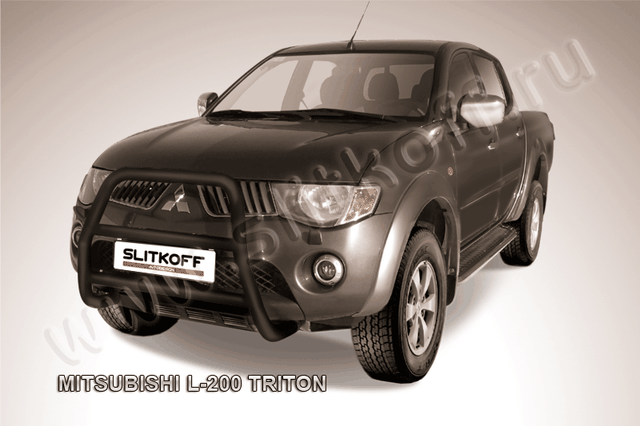 Кенгурятник Slitkoff d57 высокий ЧЕРНЫЙ матовый для Mitsubishi L200 IV Triton 2006-2015. Артикул ML006B