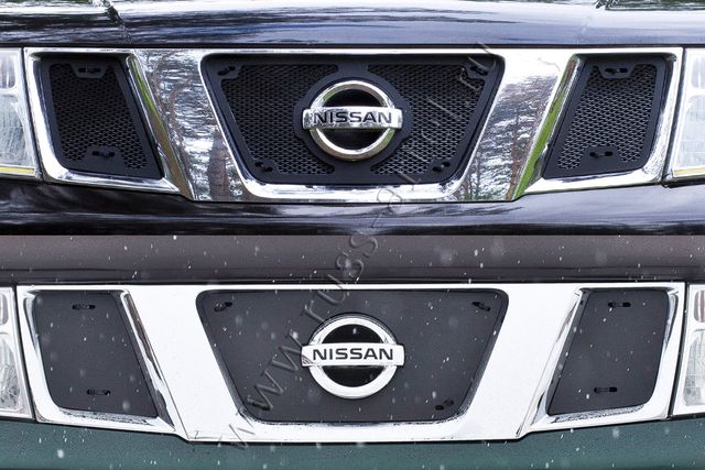 Защитная сетка Русская Артель решетки радиатора и зимняя заглушка решетки переднего бампера и радиатора для Nissan Navara D40 2005-2010. Артикул SRN-134042