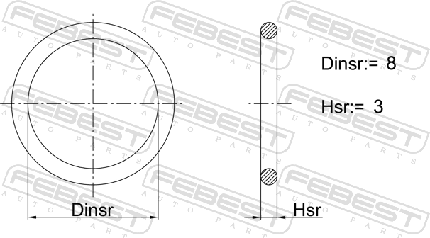 КОЛЬЦО УПЛОТНИТЕЛЬНОЕ 8X3 Febest. Артикул 19400-010