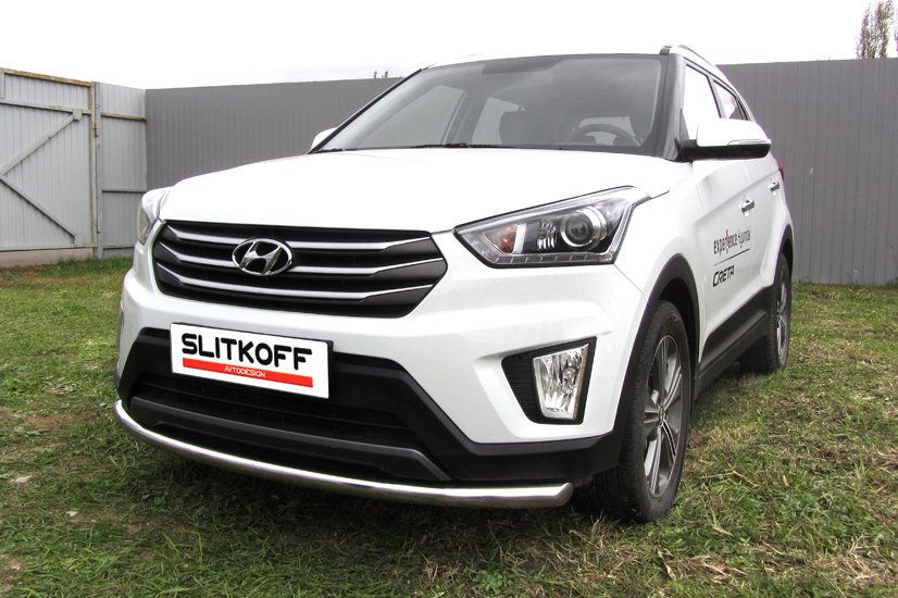 Защита Slitkoff переднего бампера d57 радиусная для Hyundai Creta 4WD 2016-2021. Артикул HCRET4WD005
