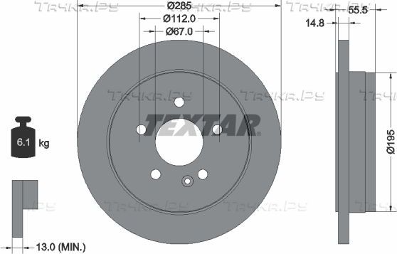 Тормозной диск Textar Pro задний для Mercedes-Benz M-Класс I (W163) 1998-2005. Артикул 92090003