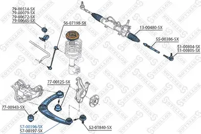 Поперечный рычаг передней подвески Stellox левый нижний для Audi 200 II (C3) 1983-1988. Артикул 57-00196-SX