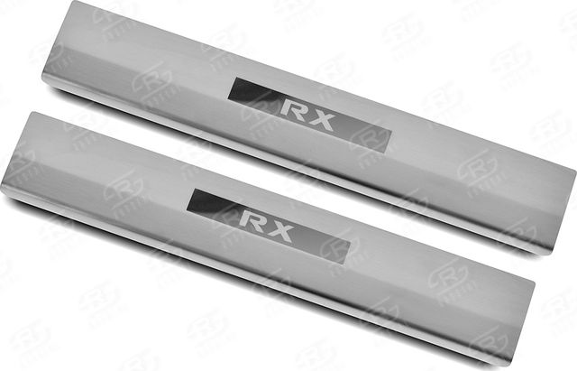 Накладки RusStal на пороги (лист нерж. шлифованный с надписью) для Lexus RX 200t 2015-2024. Артикул LEXRX15-03