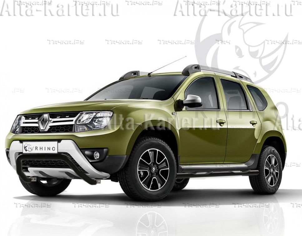 Защита порогов RusStal труба d76 с накладками (вариант 2) для Renault Duster I рестайлинг 2015-2020. Артикул RDTBR-0021792CH