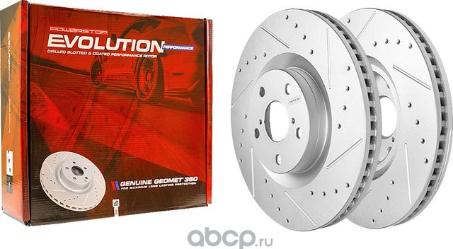 Передний тормозной диск Evolution с перфорацией и насечками, в покрытии GEOMET P (Powerstop). Артикул JBR1569