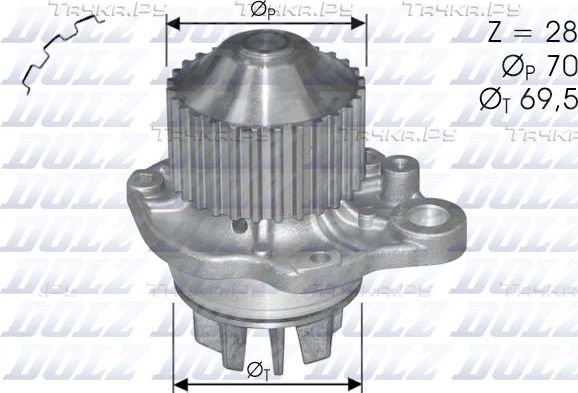 Помпа (водяной насос) Dolz для Peugeot 406 I 1996-2004. Артикул C121