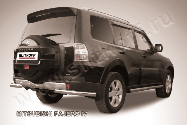 Защита Slitkoff задняя d76 уголки для Mitsubishi Pajero IV 2011-2026. Артикул MPJ019