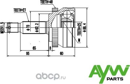 Шрус Внешний HYUNDAI Tucson 2.0 04 (Aywiparts). Артикул AW1510168A