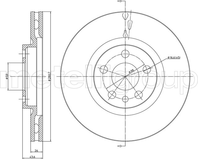 Тормозной диск Metelli передний для Fiat Ulysse I 1994-2002. Артикул 23-0338