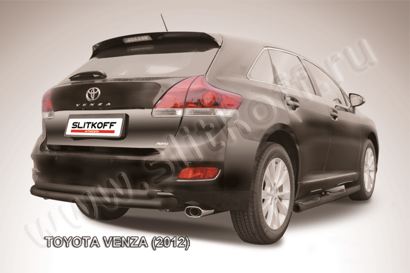 Защита Slitkoff заднего бампера d76/57 двойная радиусная ЧЕРНАЯ матовая для Toyota Venza 2012-2026. Артикул TVEN009B
