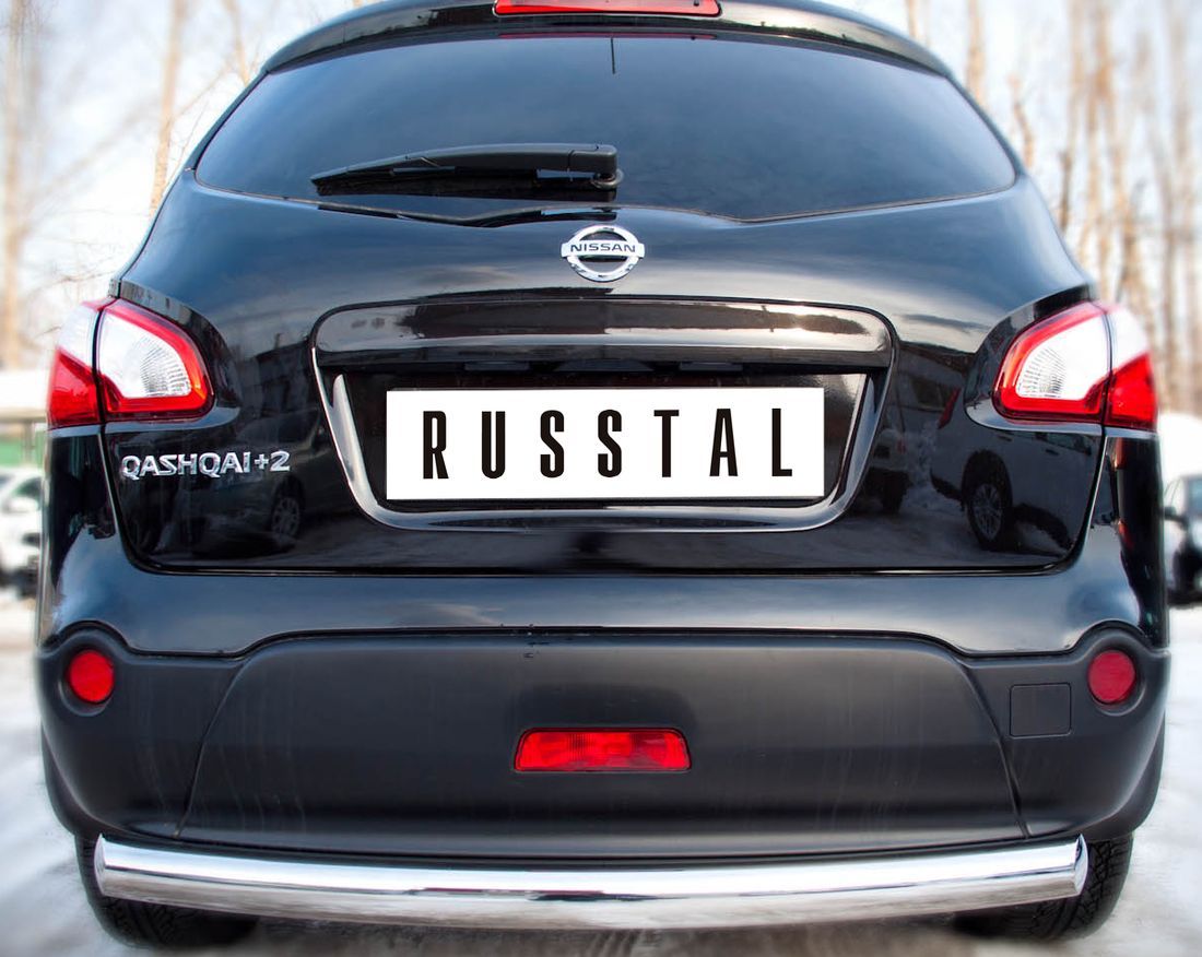 Защита RusStal заднего бампера d76 (дуга) для Nissan Qashqai+2 2008-2010. Артикул QNZ-001779